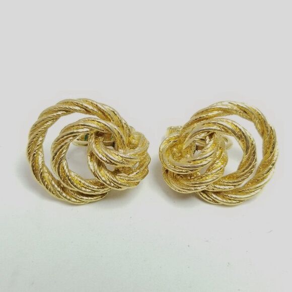 Vintage Avon Gold Tone Rope Twist Knot Design Clip On Earrings, Classic Retro - Picture 7 of 7